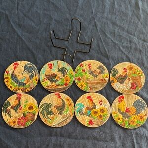 Colorful Rooster Coasters Set